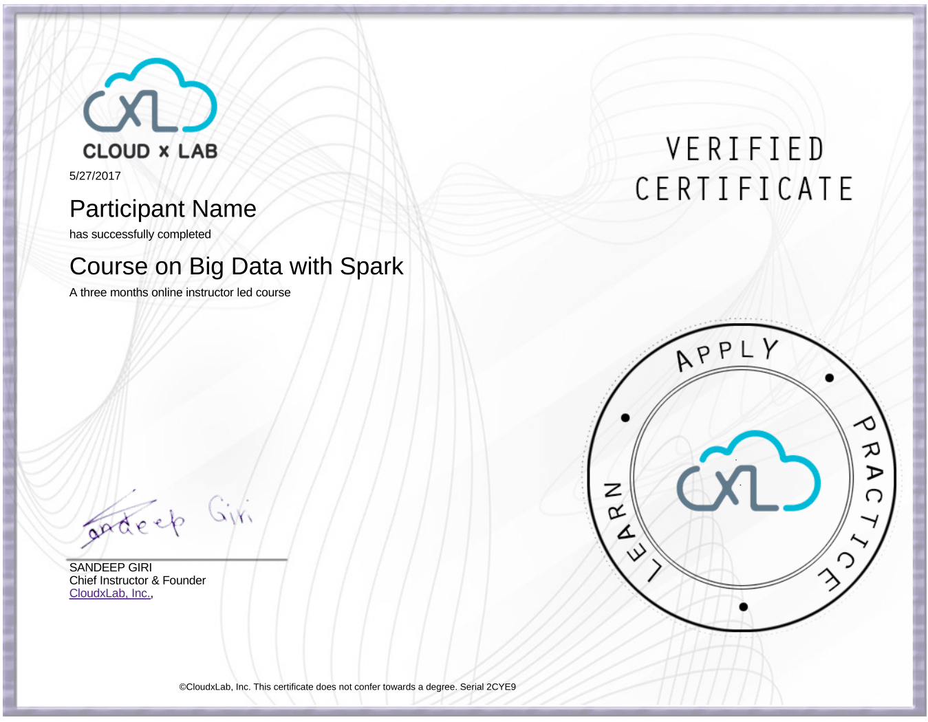  Course Certificate Sample