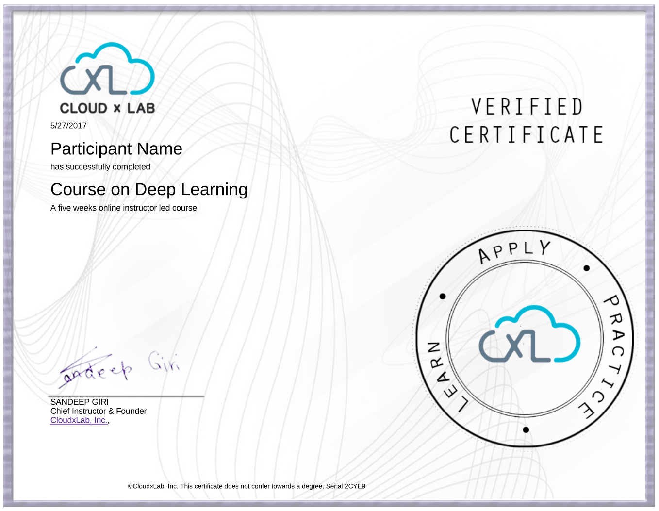  Course Certificate Sample