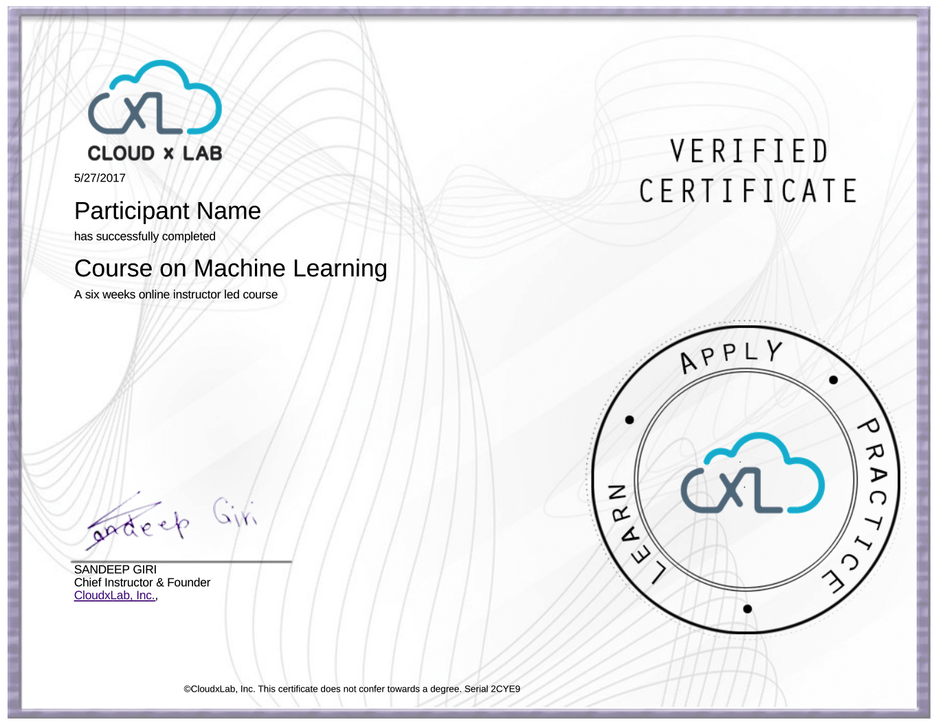  Course Certificate Sample