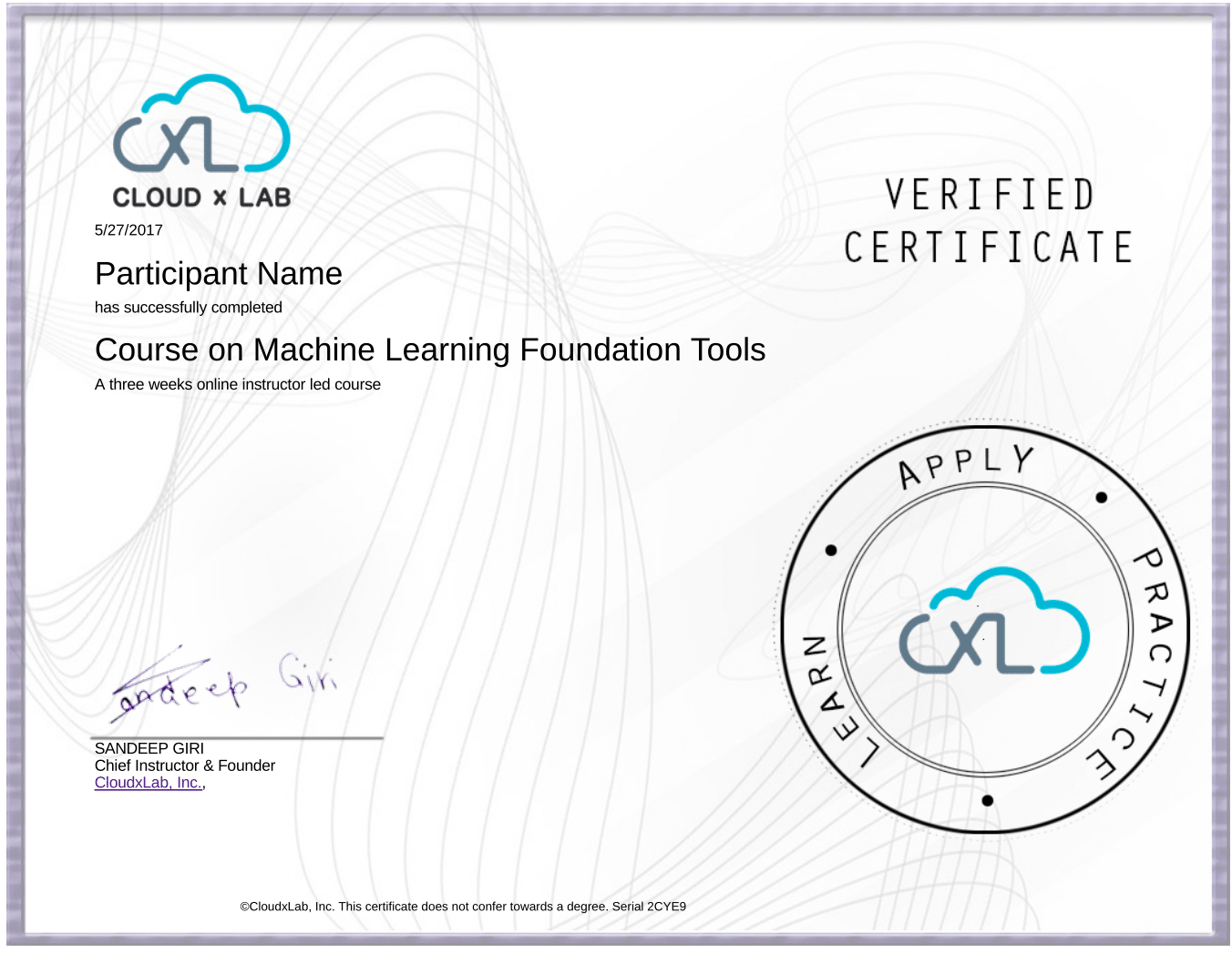  Course Certificate Sample