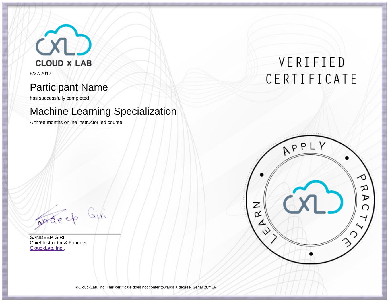  Course Certificate Sample